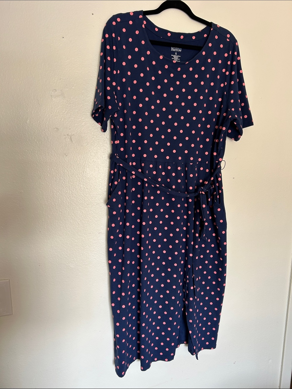 croft & barrow Navy with Pink Polka Dot Midi Dress